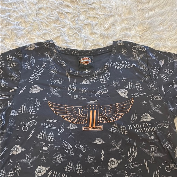 Harley-Davidson Black, Orange And White Logo Short Sleeve Tshirt - Picture 2 of 7